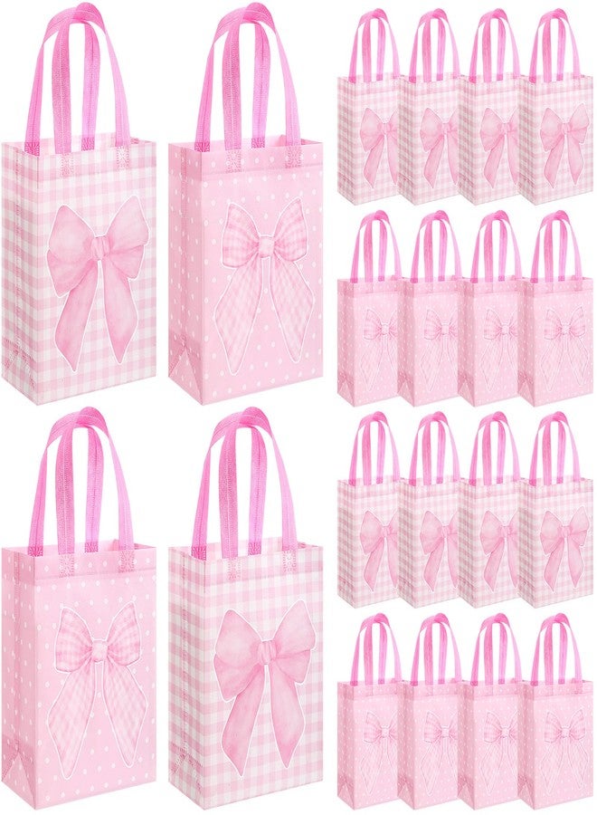 Wovnet 30 Pcs Valentines Pink Bow Gift Bags Reusable Non Woven Party Favors Coquette Bow Goodie Treat Bags with Handle for Galentines Girls Birthday Wedding Bridal Tea Party 10 x 8 x 4in - Image 1